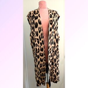 Leopard‎ Duster Vest Carmen Marc Valvo Cotton Rayon Blend Size 3XL